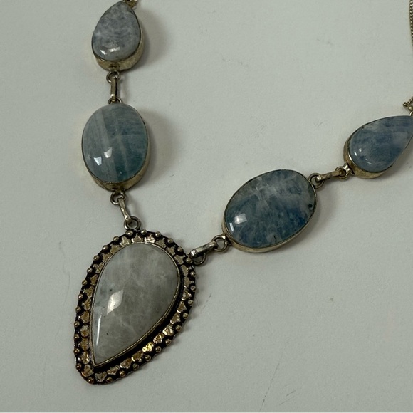 925 Rainbow Moonstone 5 Stone Bohemian Silver Plated Necklace - Picture 9 of 9